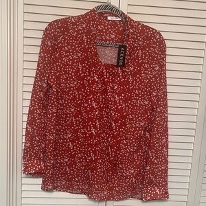 Acevog Women's Blouse in Red with White Pattern